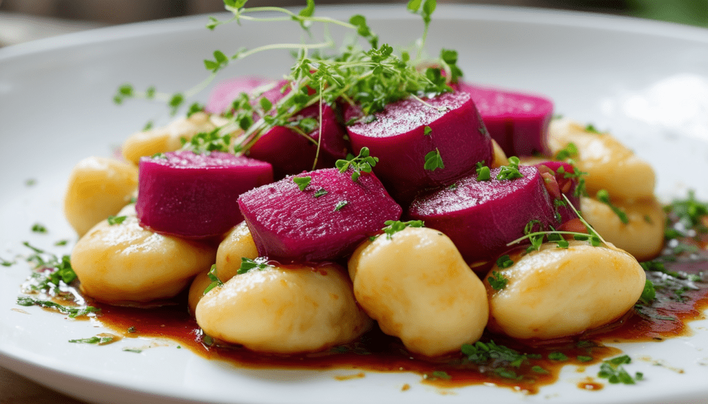 savourez des gnocchis délicats à la betterave et à la ricotta, accompagnés d'une succulente sauce au beurre noisette. découvrez cette recette colorée et gourmande qui allie douceur et raffinement, parfaite pour impressionner vos invités à chaque occasion.