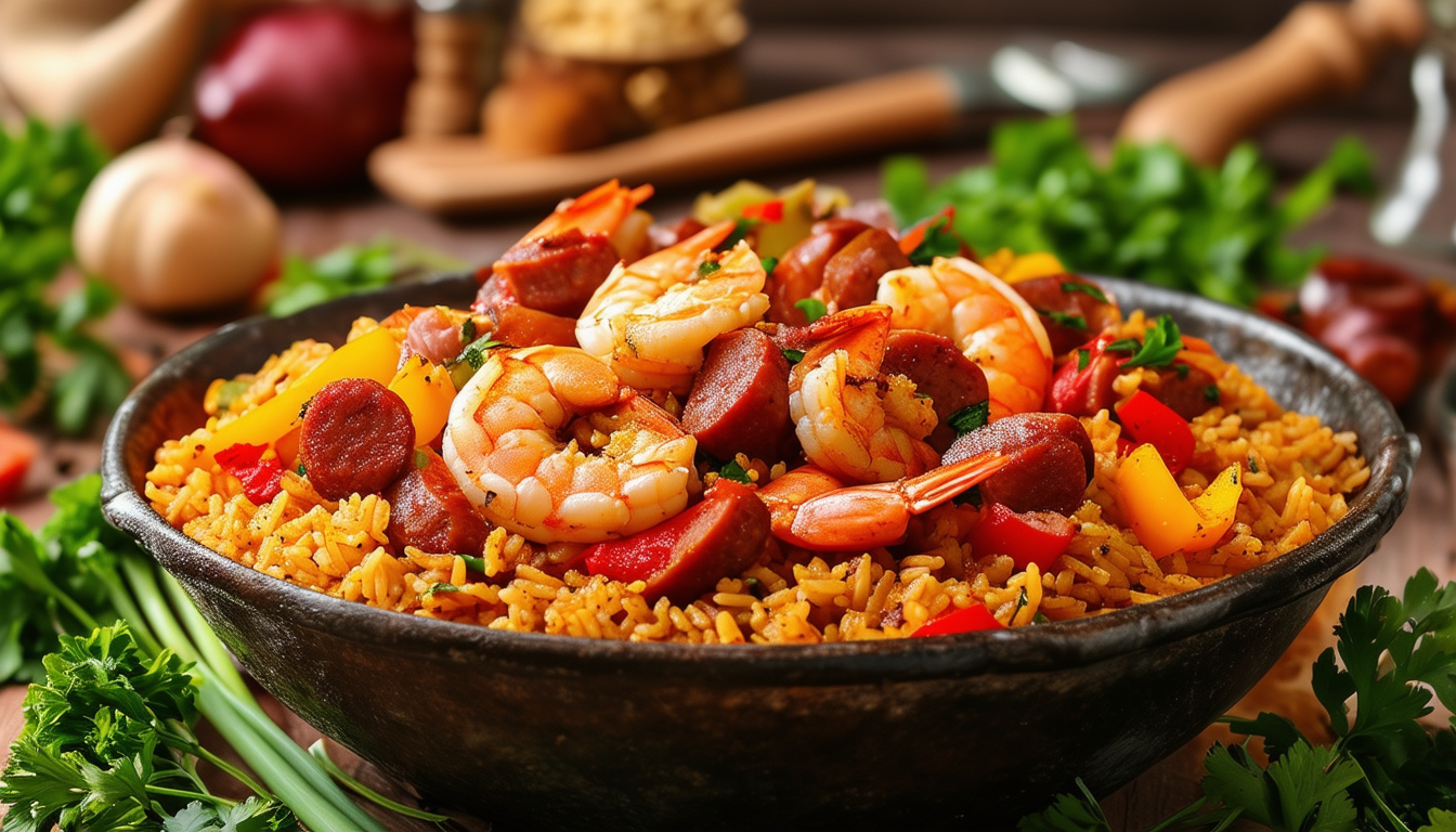 découvrez notre délicieuse recette de jambalaya, un plat emblématique de la cuisine créole, fusionnant riz, viandes et épices pour un repas savoureux et réconfortant. idéal pour les repas en famille ou entre amis !
