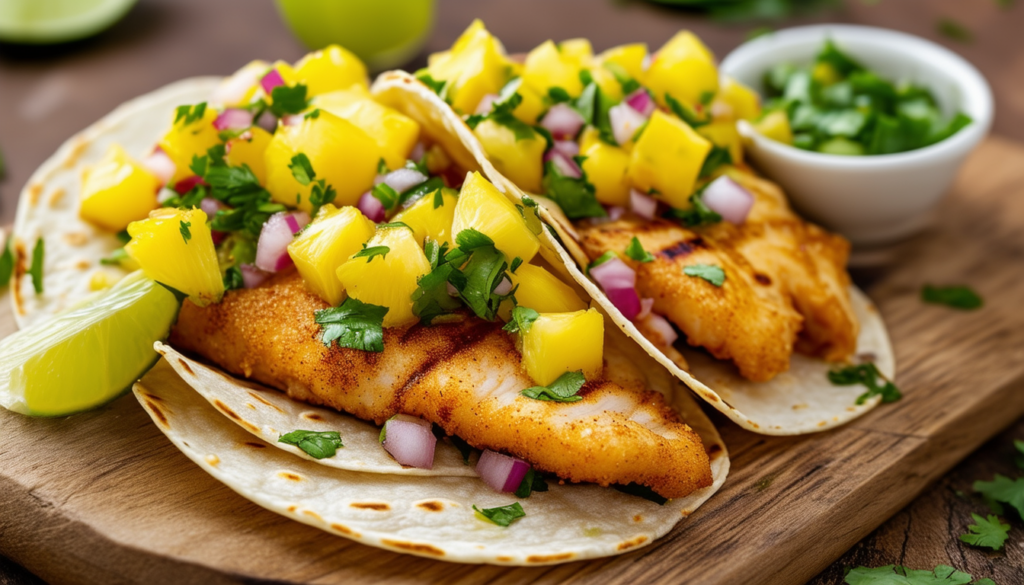 découvrez une explosion de saveurs avec nos tacos de poisson grillé à l'ananas et salsa de coriandre. une recette rafraîchissante et colorée qui marie le saumon juteux à la douceur de l'ananas et à la fraîcheur de la coriandre. parfait pour un repas léger et savoureux !