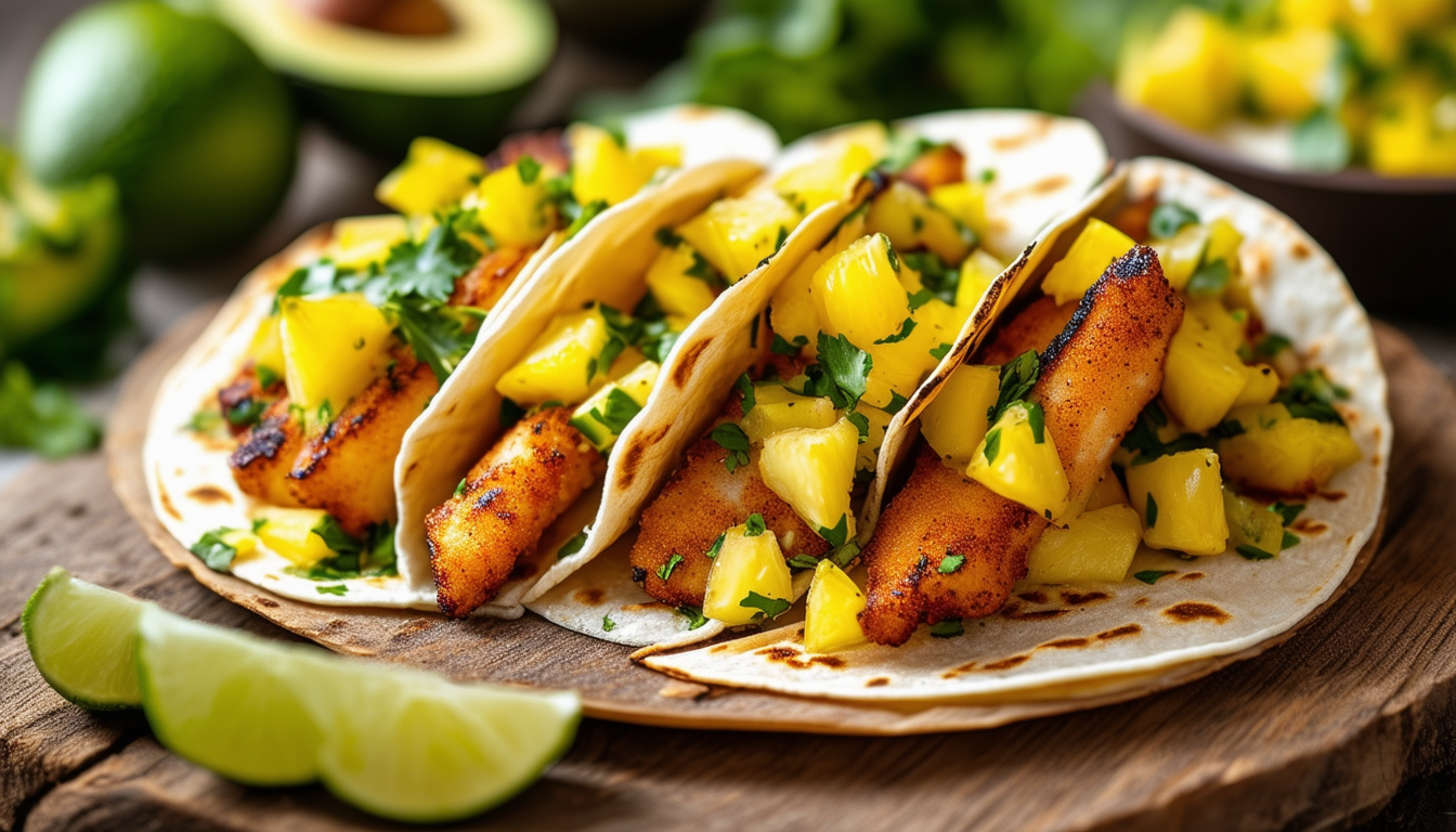 découvrez une délicieuse recette de tacos de poisson grillé à l'ananas, accompagnés d'une salsa de coriandre rafraîchissante. un mélange de saveurs tropicales et épicées qui ravira vos papilles. idéal pour vos repas d'été!
