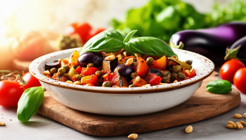 découvrez la délicieuse caponata sicilienne, un plat traditionnel à base d'aubergines, de tomates et d'olives, mariné dans une sauce aigre-douce. parfaite en entrée ou en accompagnement, cette recette emblématique de la cuisine italienne ravira vos papilles.