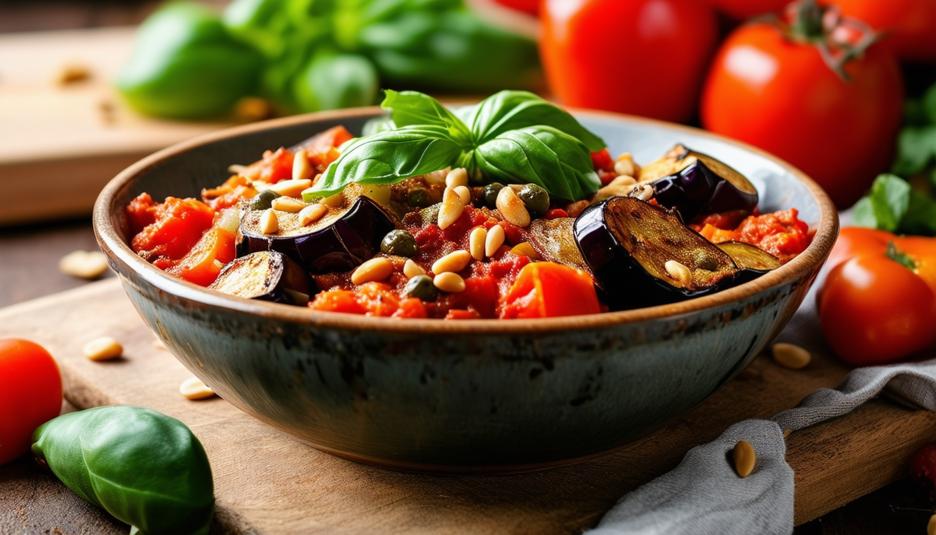 découvrez la caponata sicilienne, un plat traditionnel de la cuisine italienne. cette délicieuse ratatouille est composée d'aubergines, de tomates, de céleri, d'olives et de câpres, le tout mijoté dans une sauce aigre-douce. parfaite en entrée ou en accompagnement, elle incarne les saveurs ensoleillées de la sicile. à déguster chaude ou froide, la caponata est un incontournable des tables méditerranéennes.