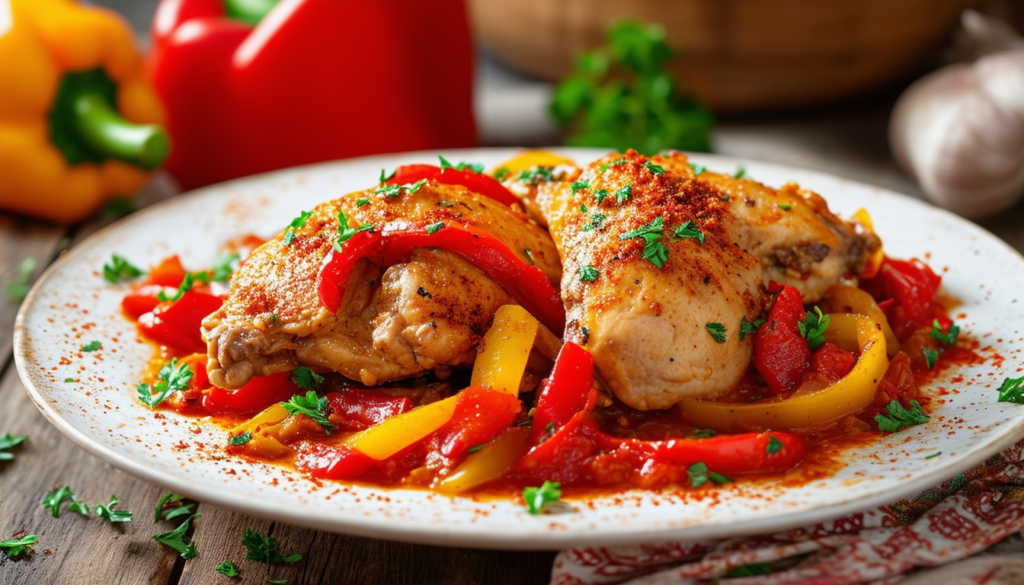 découvrez notre délicieuse recette de poulet basquaise, un plat traditionnel du sud de la france, savoureux et réconfortant. apprenez à préparer ce mets emblématique, riche en saveurs avec des poivrons, tomates et épices, parfait pour régaler vos amis et votre famille.