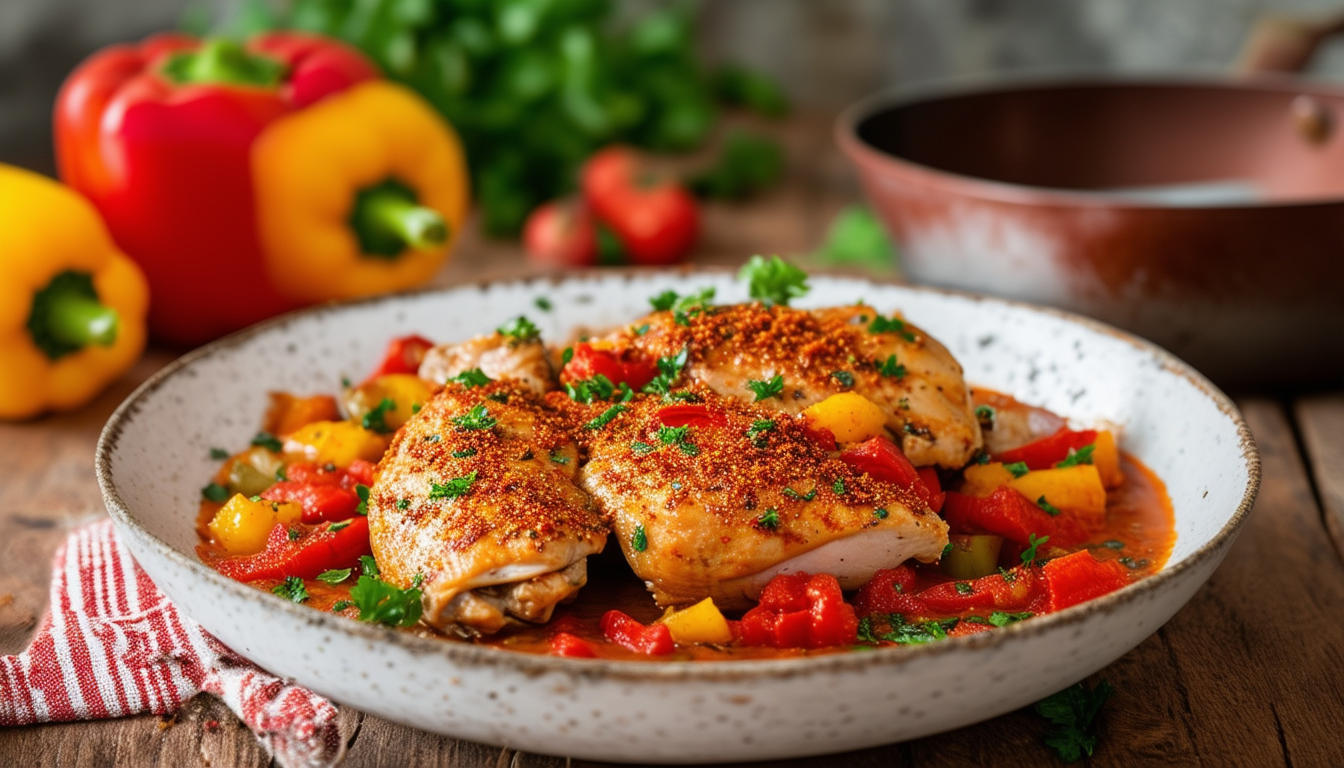 découvrez notre délicieuse recette de poulet basquaise, un plat savoureux inspiré des traditions culinaires du sud-ouest de la france. préparez ce mélange succulent de poulet, poivrons, tomates et épices pour régaler vos convives. idéal pour un repas convivial en famille ou entre amis !
