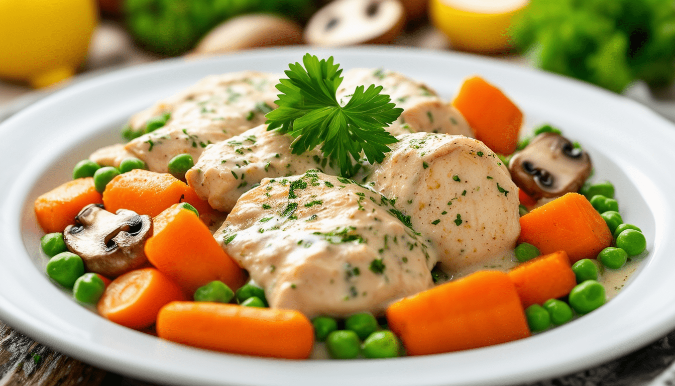 découvrez notre délicieuse recette de blanquette de poulet, un plat réconfortant et savoureux à base de poulet tendre mijoté dans une sauce crémeuse aux champignons et carottes. idéal pour un repas en famille, ce classique français saura ravir vos papilles et celles de vos proches.