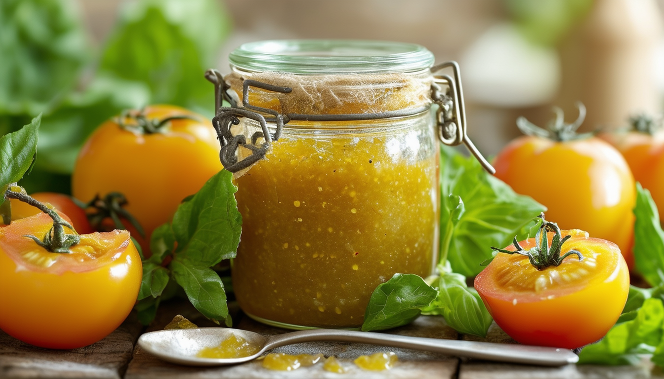 découvrez notre délicieuse confiture de tomates vertes, un équilibre parfait entre douceur et acidité. idéale pour accompagner vos plats salés ou à déguster sur une tartine, cette confiture originale ravira vos papilles et apportera une touche d'originalité à vos apéritifs.
