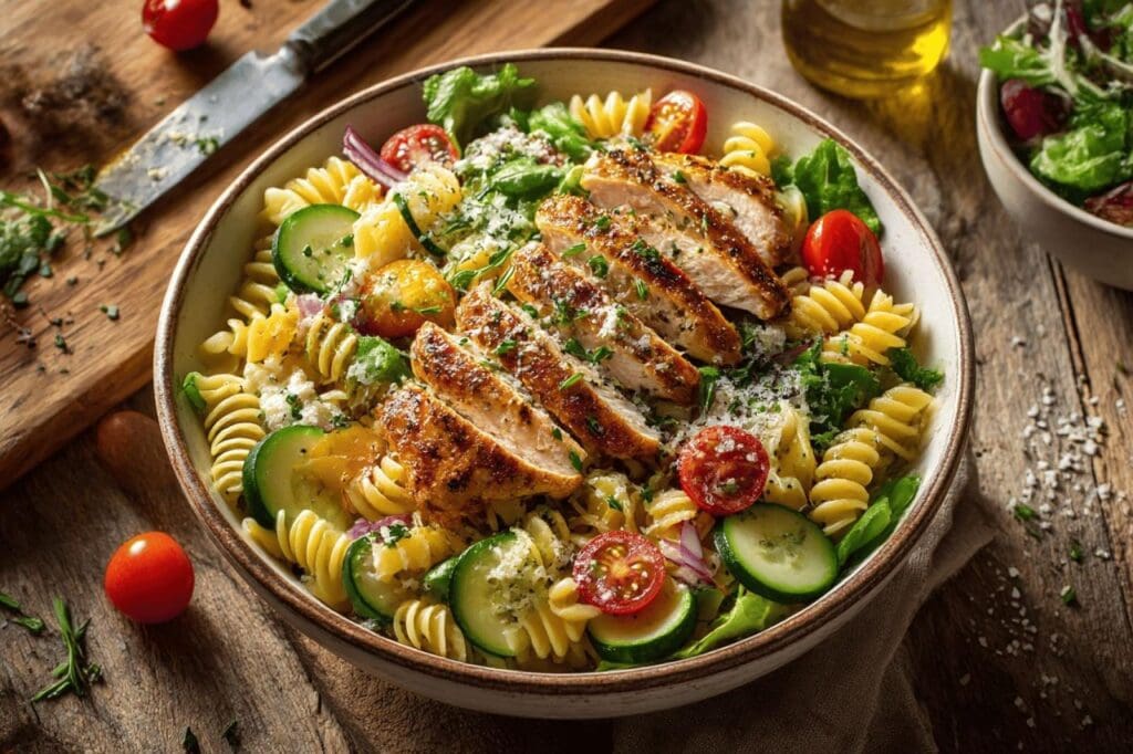 Salade de pâtes au poulet savoureuse et rapide