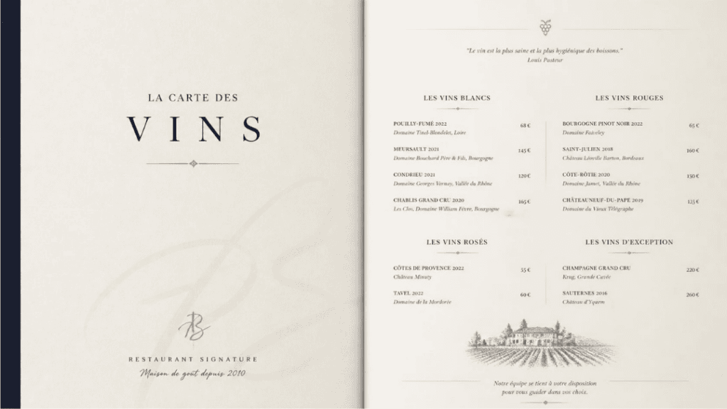 La carte des vins, signature d'un restaurant